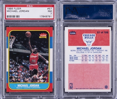 1986-87 Fleer Basketball Complete Set (132) Plus Stickers Set (11) – Including #57 Michael Jordan Rookie Card PSA NM 7 Example and Six Superstar Cards Graded PSA NM-MT 8
